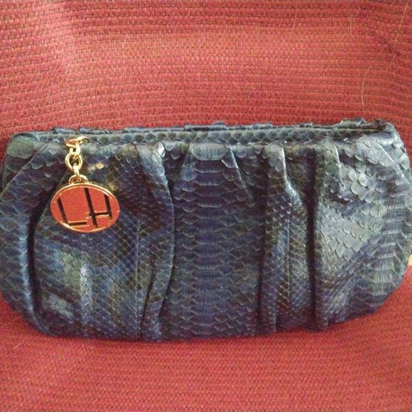 ❤️LOREN HATCH Vintage Python Snake Skin Navy Blue Clutch Purse - Picture 1 of 10